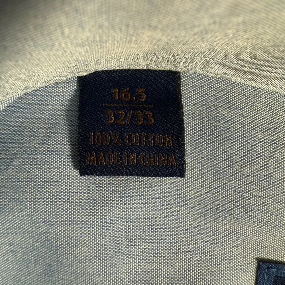 David Donahue Dress Shirt Men Size 16.5 32 / 33 Blue Long Sleeve 100% Cotton GUC - Picture 9 of 11